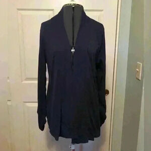 ECLA dark blue shrug buttonless cardigan sweater button sleeves women LARGE